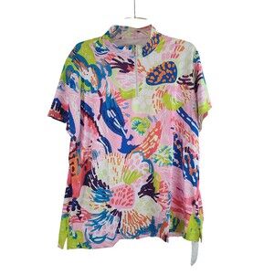 New ACEGOLFS Women's (XXXL) Pink Floral Golf Shirt Quarter zip UPF50+ $49.99